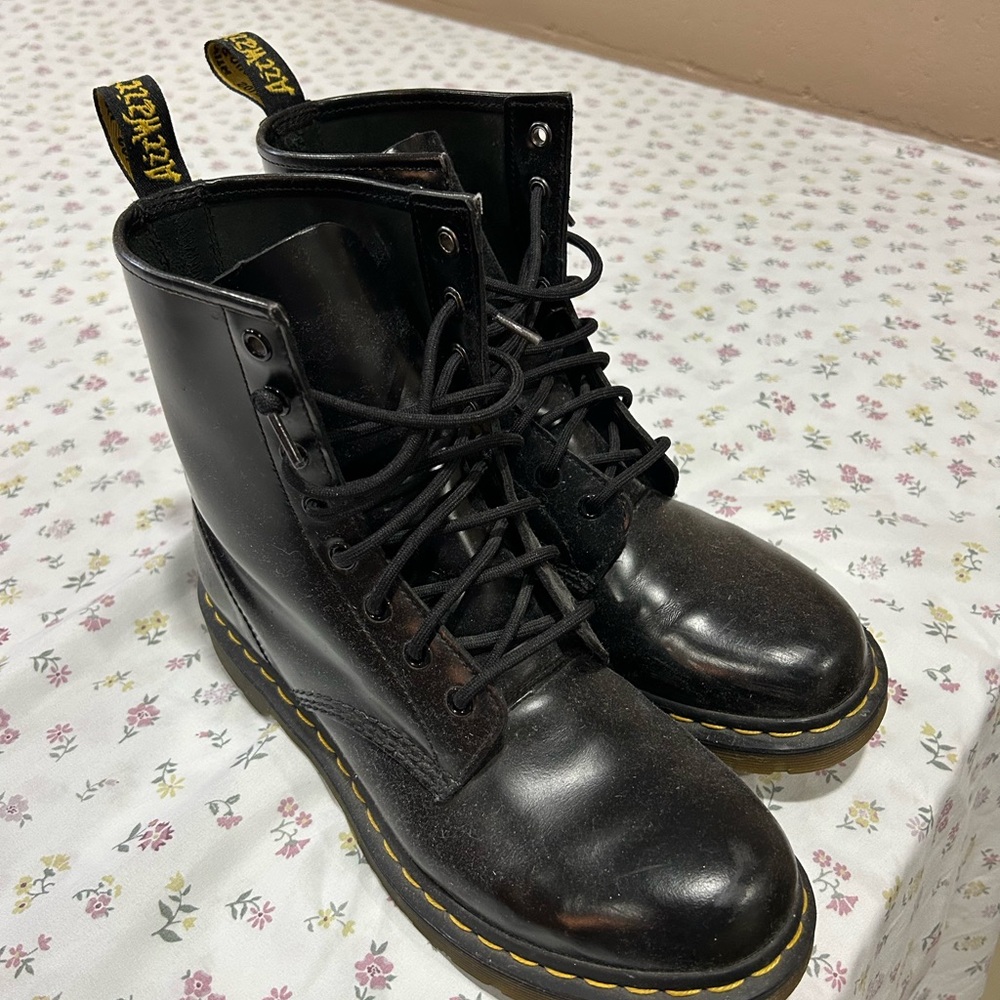 Dr. Martens Black Leather Lace-Up Boots with Yellow Insole